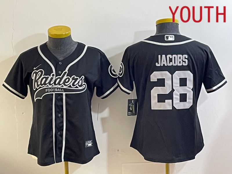 Youth Oakland Raiders 28 Jacobs Black Joint Name 2024 Nike Limited NFL Jersey style 1